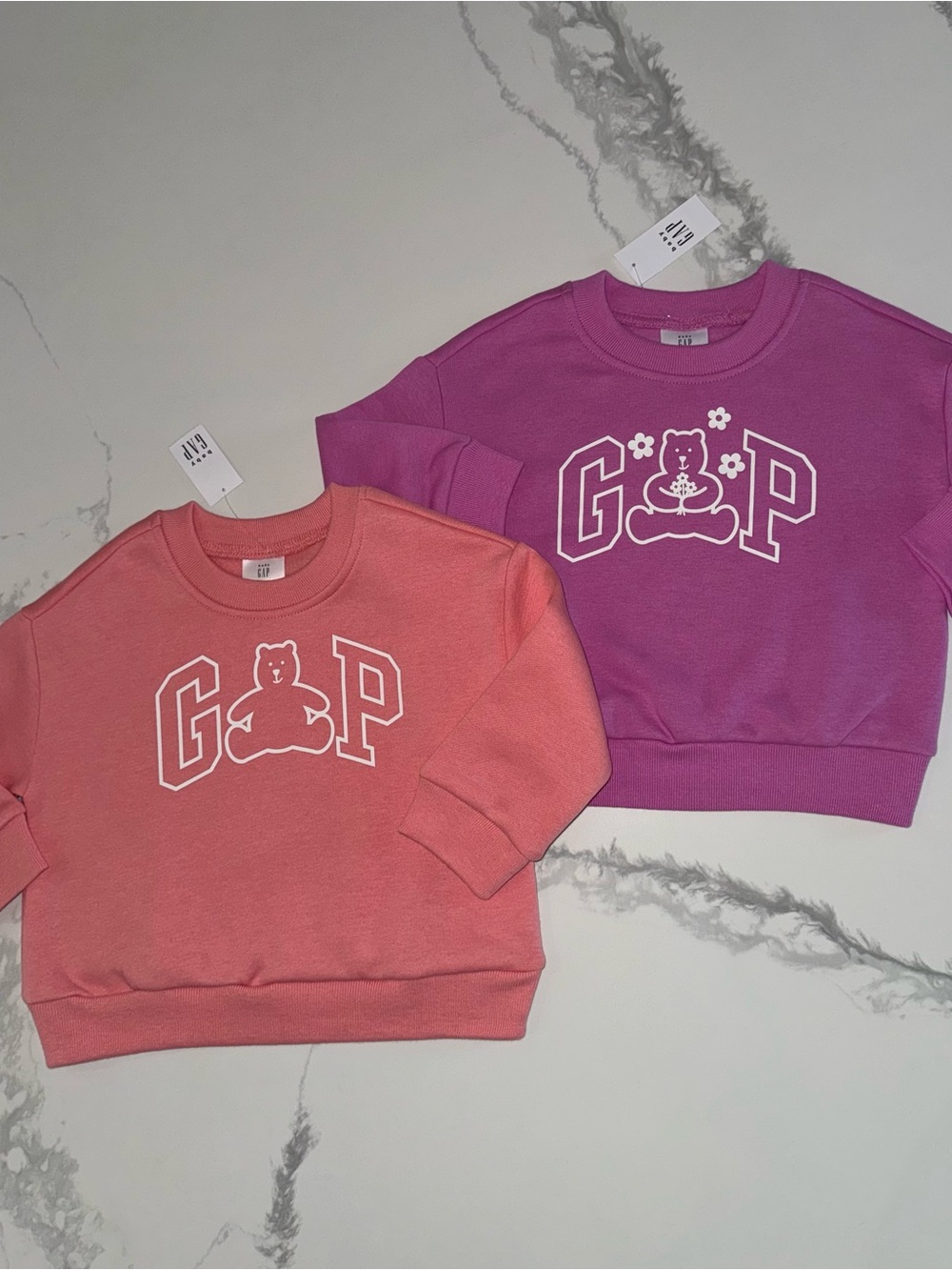 GAP Baby Girls Coral & Pink Bear Logo Sweatshirt Bundle 12-18M
